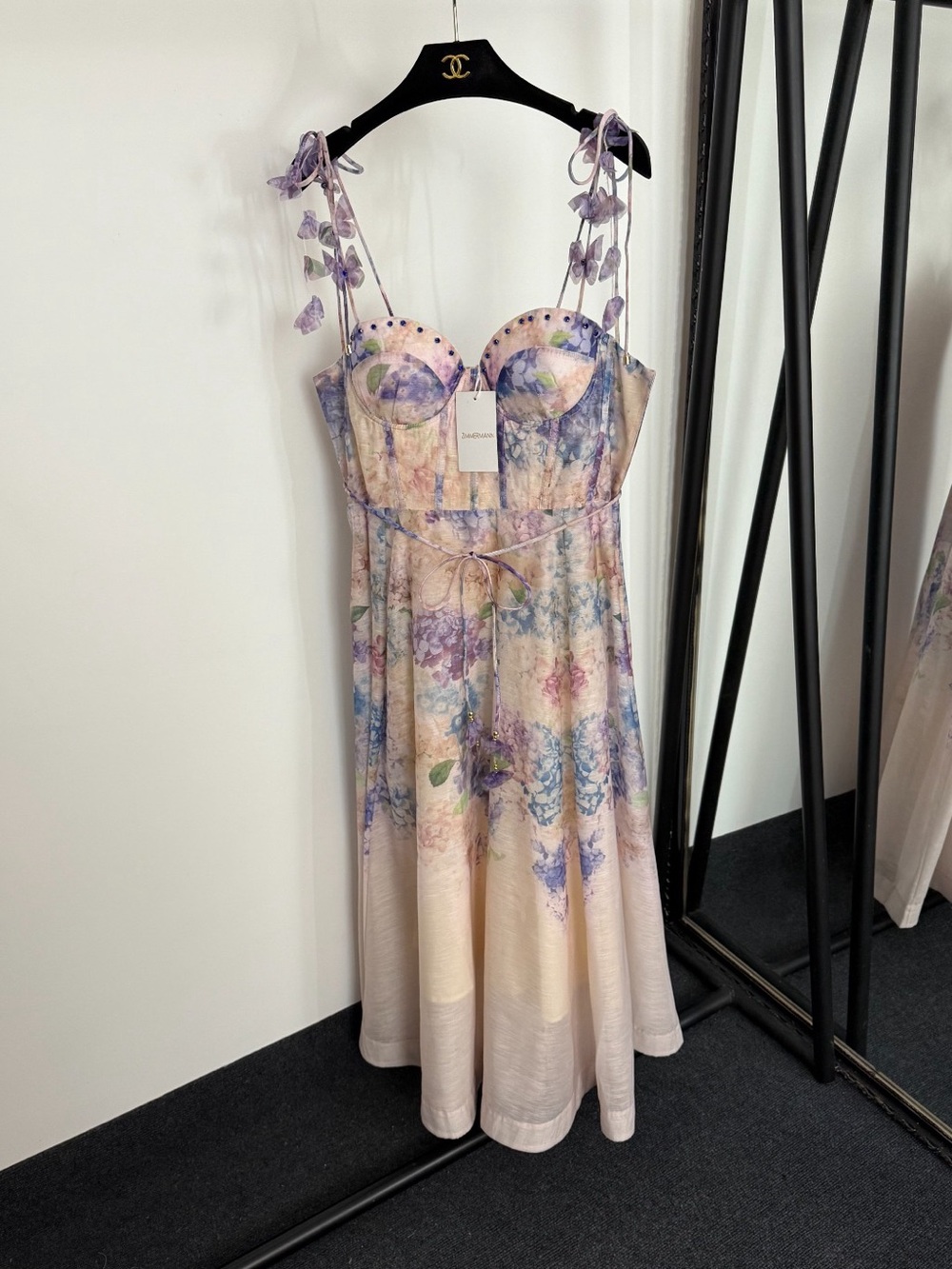Zimmermann Hydrangea Corset Midi Dress | Purple Floral Linen Silk - Picture 2 of 9